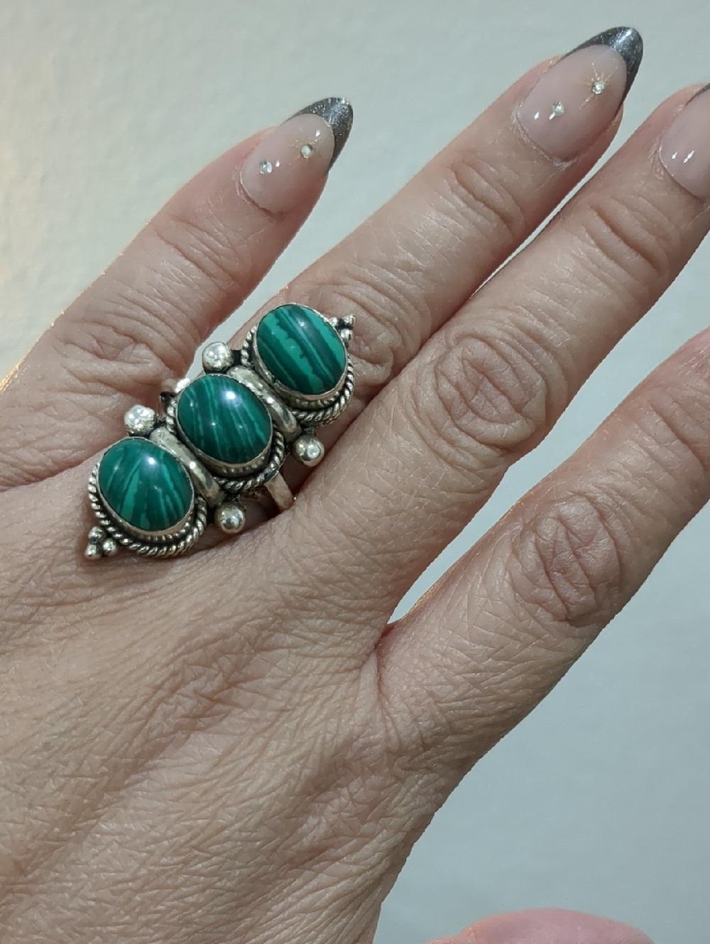 Green Triple-Stone Malachite ? Statement Ring